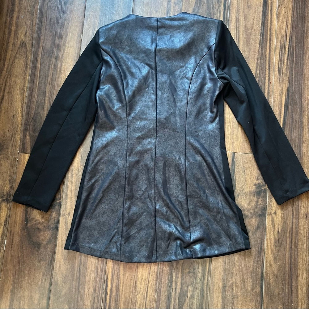 Melanie Lyne Black Faux Leather Panel Zip Front Jacket Size 6 - Picture 3 of 7